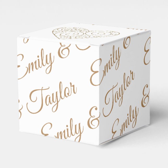 Gastgeschenk Hochzeit "Gold Heart Newlywed's Names Geschenkschachtel (Vorderseite)