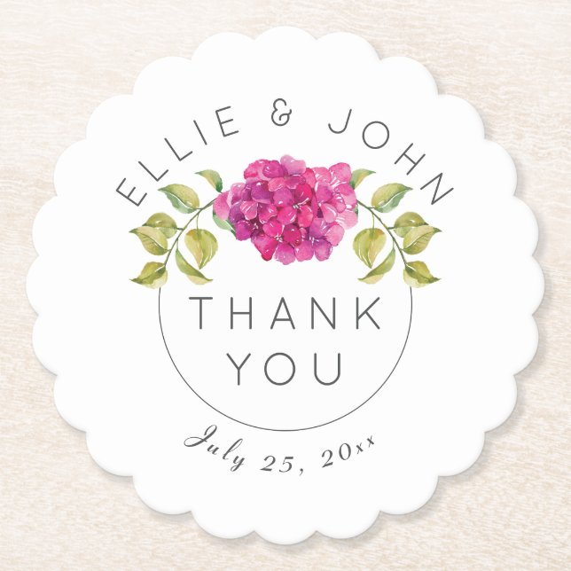 Gastgeschenk Hochzeit Hot Pink Hydrangea Untersetzer (Vorderseite)