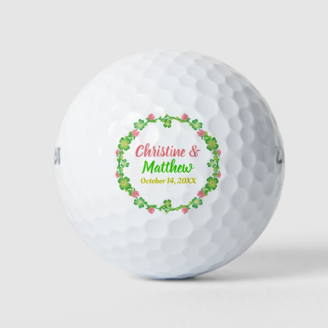 Gastgeschenk Hochzeit Irish Clover Wreath Calligra Golfball (Vorderseite)