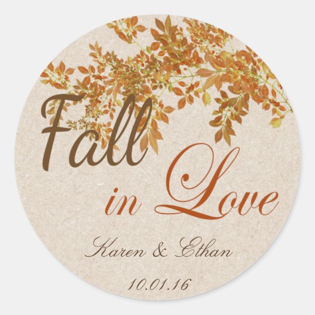 Gastgeschenk Hochzeit Label Fall in Liebe Thema Runder Aufkleber (Vorderseite)