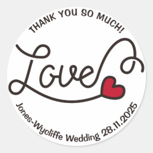 Gastgeschenk Hochzeit Liebe Rotes Herz Typografie  Runder Aufkleber