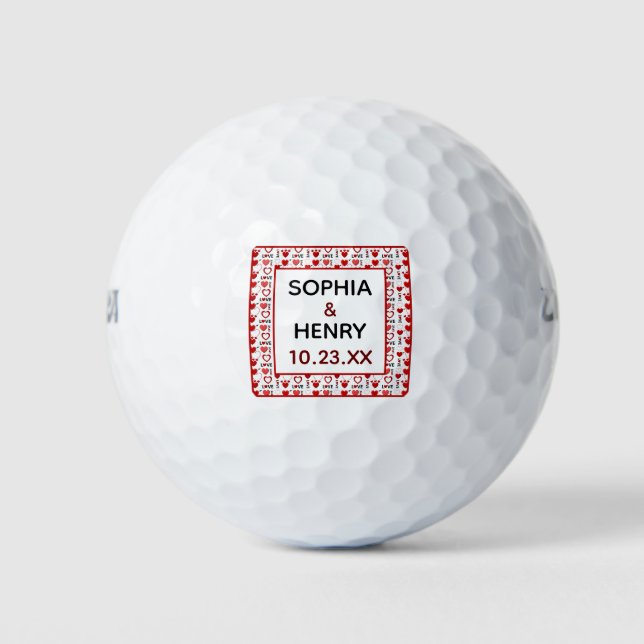 Gastgeschenk Hochzeit Liebe und Herz Rot Schwarz Golfball (Vorderseite)