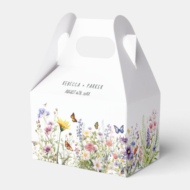 Gastgeschenk Hochzeit mit farbigen Wildblumen Geschenkschachtel (Vorderseite)