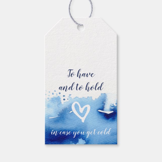 GASTGESCHENK HOCHZEIT mit marineblau-blauem Aquare Geschenkanhänger (Vorderseite)