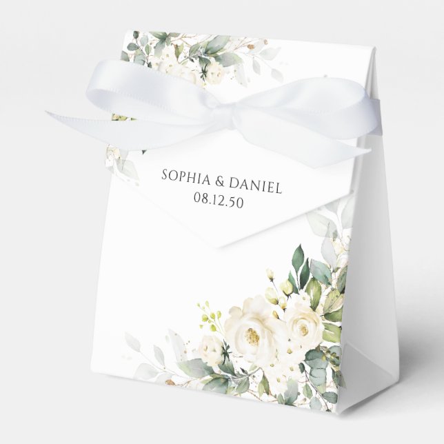 Gastgeschenk Hochzeit mit weißem Rosen Geschenkschachtel (Vorderseite)
