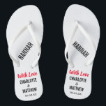 Gastgeschenk Hochzeit Moderne Typografie Flip Flops<br><div class="desc">Diese modernen Typografie Flip Flops sind ein Spaß danken Ihnen für alle Paare, die ihre Hochzeit im Sommer oder eine Hochzeit in Urlaubsort am Strand! Personalisieren Sie die Namen der Braut und des Bräutigams, das Hochzeitsdatum und den Namen Ihrer Brautjungfrau, Ihres Trauzeugen oder Ihres geehrten Gastes. Sie können die Meldung...</div>