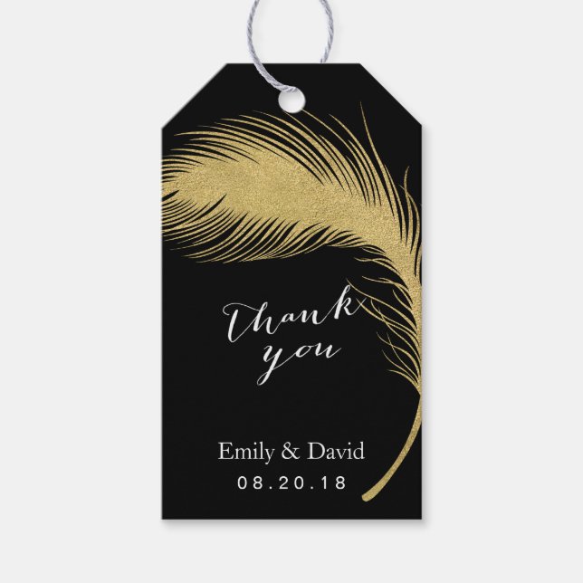 Gastgeschenk Hochzeit | Modernes Gold Peacock Feat Geschenkanhänger (Vorderseite)