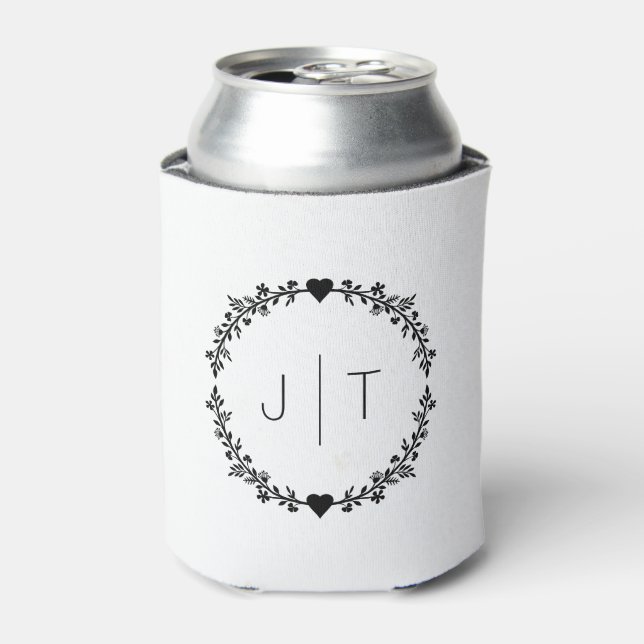 Gastgeschenk Hochzeit Monogram Herzerkrankung Grau Dosenkühler (Kanne Vorderseite)