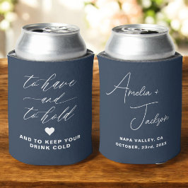 Gastgeschenk Hochzeit Navy Blau haben und halten Dosenkühler