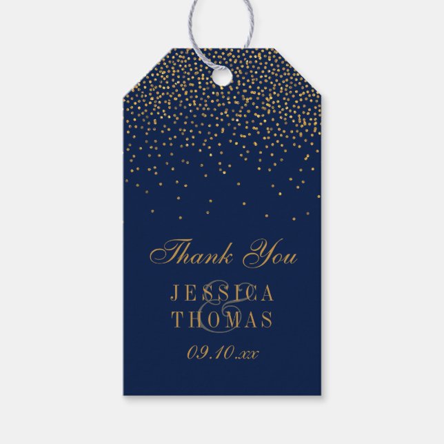 Gastgeschenk Hochzeit Navy Blue & Glam Gold Confet Geschenkanhänger (Vorderseite)