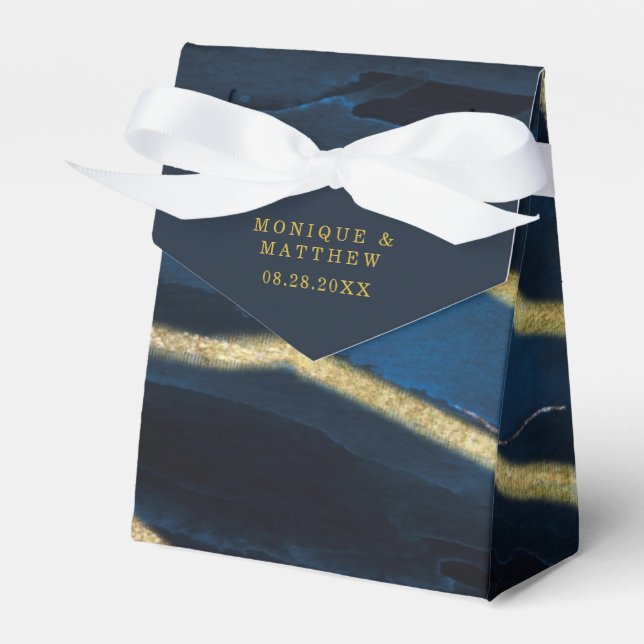 Gastgeschenk Hochzeit "Navy Blue & Gold Foil Agate Geschenkschachtel (Vorderseite)