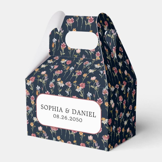 Gastgeschenk Hochzeit "Navy Blue Wildblume" Geschenkschachtel (Vorderseite)