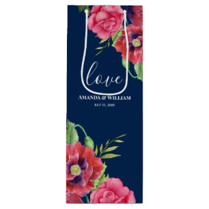 Gastgeschenk Hochzeit Rot und Rosa Blume Dunkle Ma Geschenktüte Für Weinflaschen
