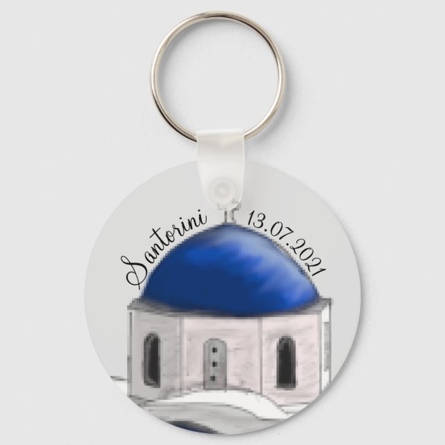 Gastgeschenk Hochzeit Santorini Blue Dome Schlüsselanhänger (Vorderseite)