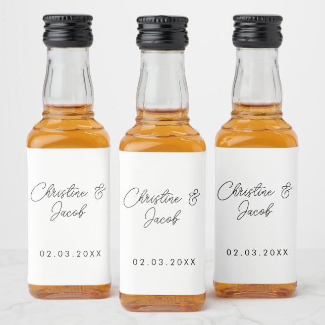 Gastgeschenk Hochzeit schlichtes modernes Brautpar Alkoholflaschenetikett (Flaschen)
