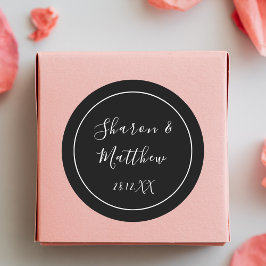 Gastgeschenk Hochzeit Schwarz-Weiß-Kalligrafie-Scr Runder Aufkleber