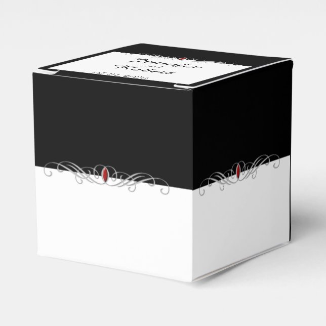 Gastgeschenk Hochzeit Schwarz-Weiß-Ruby-Akzent Geschenkschachtel (Vorderseite)