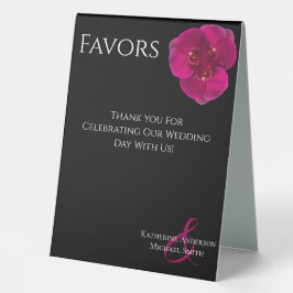 Gastgeschenk Hochzeit Sign Black Fuchsia Orchids- Tischaufsteller
