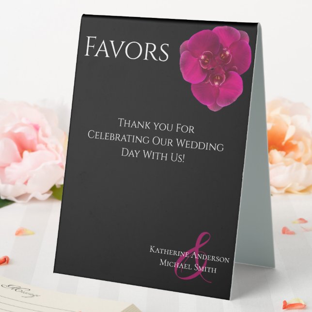 Gastgeschenk Hochzeit Sign Black Fuchsia Orchids- Tischaufsteller (In Situ (Hochzeit))