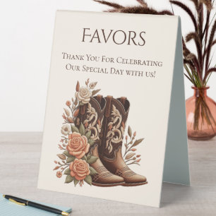 Gastgeschenk Hochzeit Sign-Cowboy Stiefel mit Blum Tischaufsteller