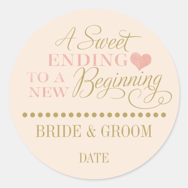 GASTGESCHENK HOCHZEIT STICKER Rose Gold Süße Ende (Vorderseite)