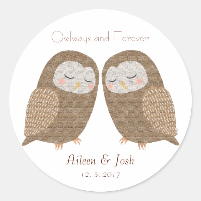 Gastgeschenk Hochzeit Stickers Owl Couple Stickers (Vorderseite)