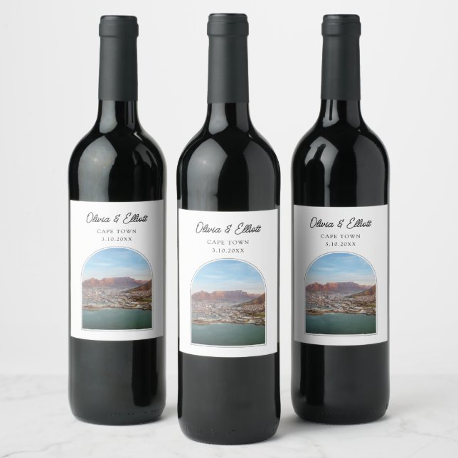 Gastgeschenk Hochzeit Tafelberg Personalisiert Weinetikett (Flaschen)