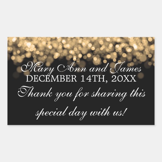 Gastgeschenk Hochzeit Tag Magic Gold Lights Rechteckiger Aufkleber (Vorderseite)