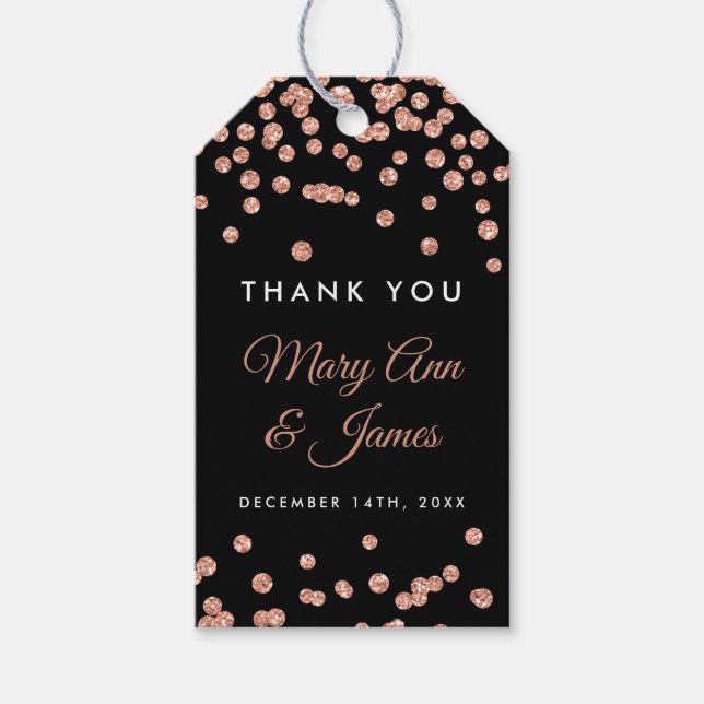 Gastgeschenk Hochzeit Tag Rose Gold Glitzer Confet Geschenkanhänger (Vorderseite)
