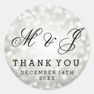 Gastgeschenk Hochzeit Tag Silver Glitzer Lights Runder Aufkleber