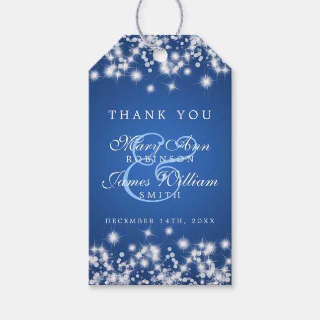 Gastgeschenk Hochzeit Tag Winter Sparkle Blue Geschenkanhänger (Vorderseite)