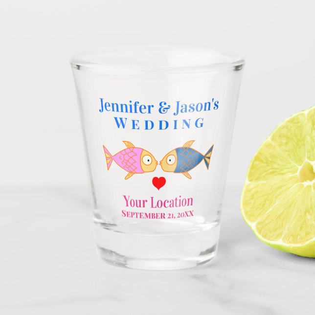 Gastgeschenk Hochzeit - tropische Destination für  Schnapsglas (Vorderseite)