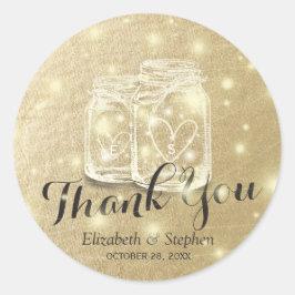 Gastgeschenk Hochzeit Vielen Dank Mason Jar & Stri Runder Aufkleber