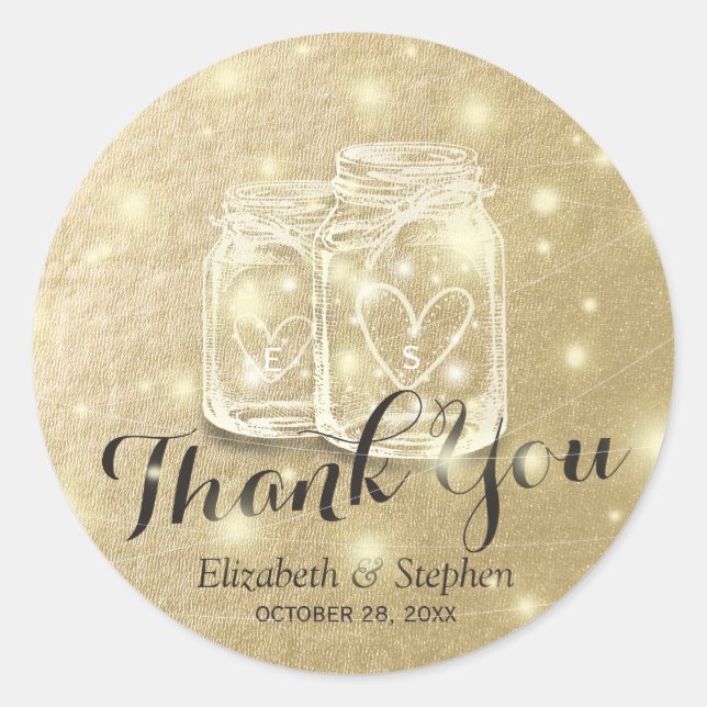Gastgeschenk Hochzeit Vielen Dank Mason Jar & Stri Runder Aufkleber (Vorderseite)