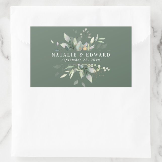 Gastgeschenk Hochzeit von Aquarellblättern Rechteckiger Aufkleber (Tasche)
