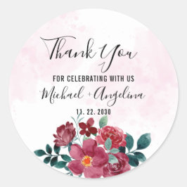 Gastgeschenk Hochzeit von Burgund Rot Blush Runder Aufkleber