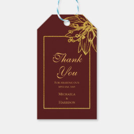 Gastgeschenk Hochzeit von Burgund und Goldflora Geschenkanhänger