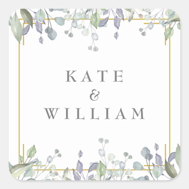 Gastgeschenk Hochzeit von Lilac und Flora Quadratischer Aufkleber (Vorderseite)