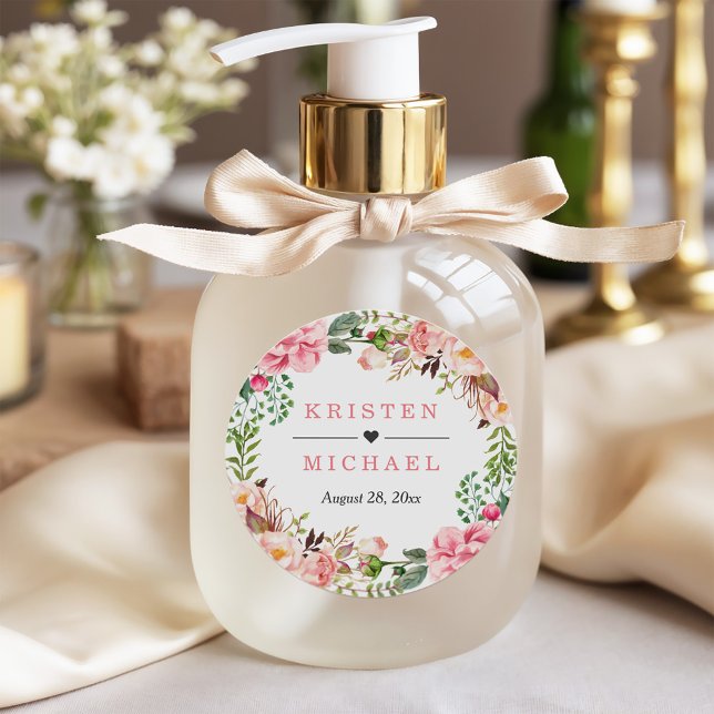 Gastgeschenk Hochzeit Wasserfarbe Rosa Blumenkraut Runder Aufkleber (Von Creator hochgeladen)