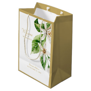 Gastgeschenk Hochzeit Willkommen Namen Weiße Blüte Mittlere Geschenktüte