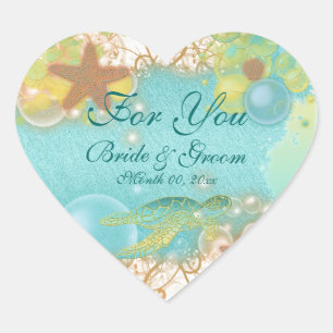 Gastgeschenk Hochzeit zum Thema Strand "Für dich" Herz-Aufkleber