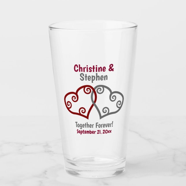 Gastgeschenk Hochzeit Zwei miteinander verbundene  Glas (Vorderseite)