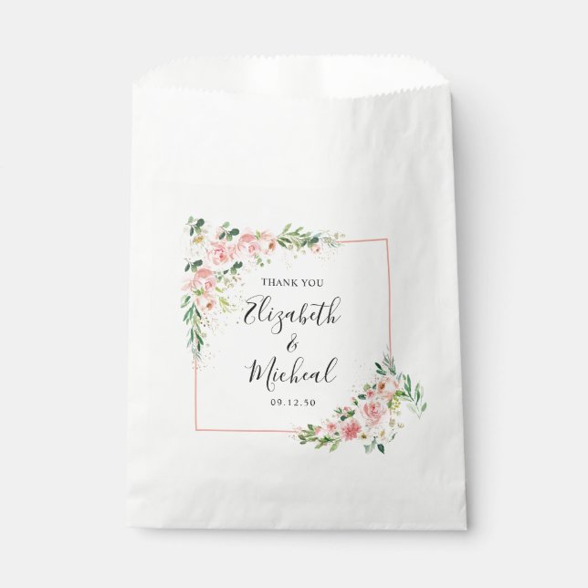 Gastgeschenk Hochzeiten mit rosa Rosen Geschenktütchen (Vorderseite)