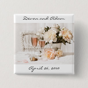 Gastgeschenk Hochzeits-Knopf Champagne und Blumen Button