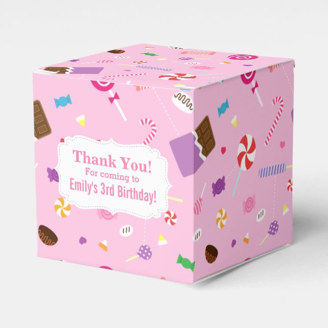 Gastgeschenk mit farbenfrohen süßen und rosafarben geschenkschachtel (Vorderseite)