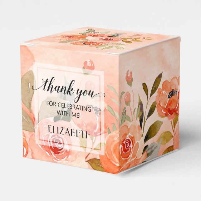 Gastgeschenk mit orangefarbenem Orange-Blumenmuste Geschenkschachtel (Vorderseite)