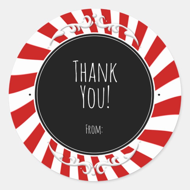 Gastgeschenk mit roten und weißen Whimsiksteinen Runder Aufkleber (Vorderseite)