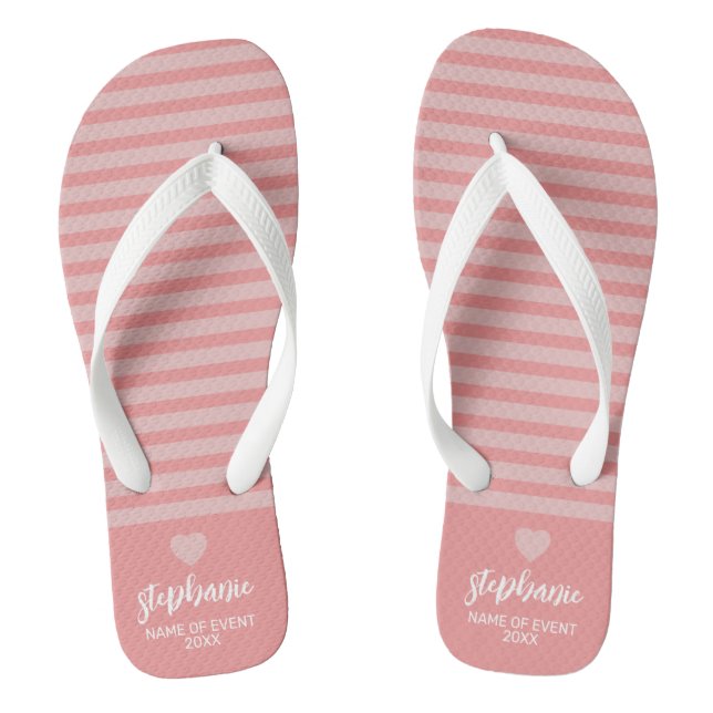 Gastgeschenk - Moderne Streifen Herzname - Koralle Flip Flops (Fußbett)