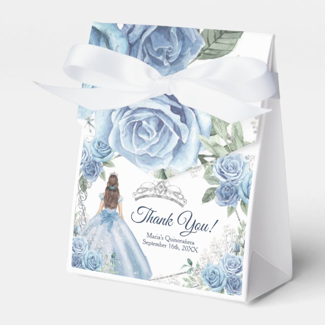 Gastgeschenk "Quinceañera Dusty Blue Flowers" Geschenkschachtel (Vorderseite)