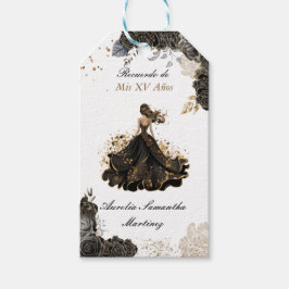Gastgeschenk-Tags für Schwarz und Gold Quinceñera Geschenkanhänger
